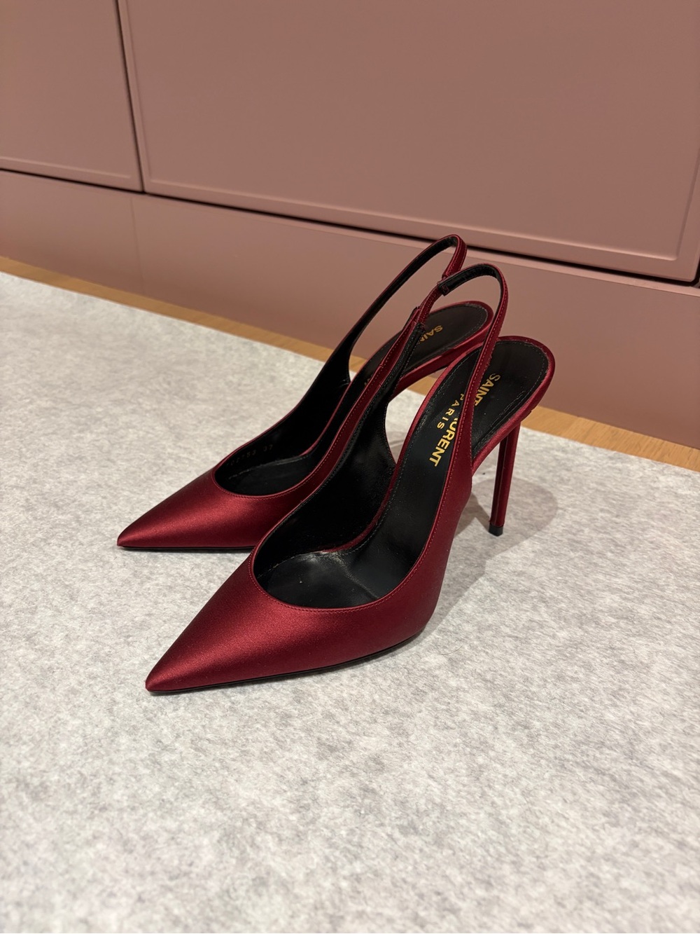 Saint Laurent Burgundy Slingback Pointed Toe Heels